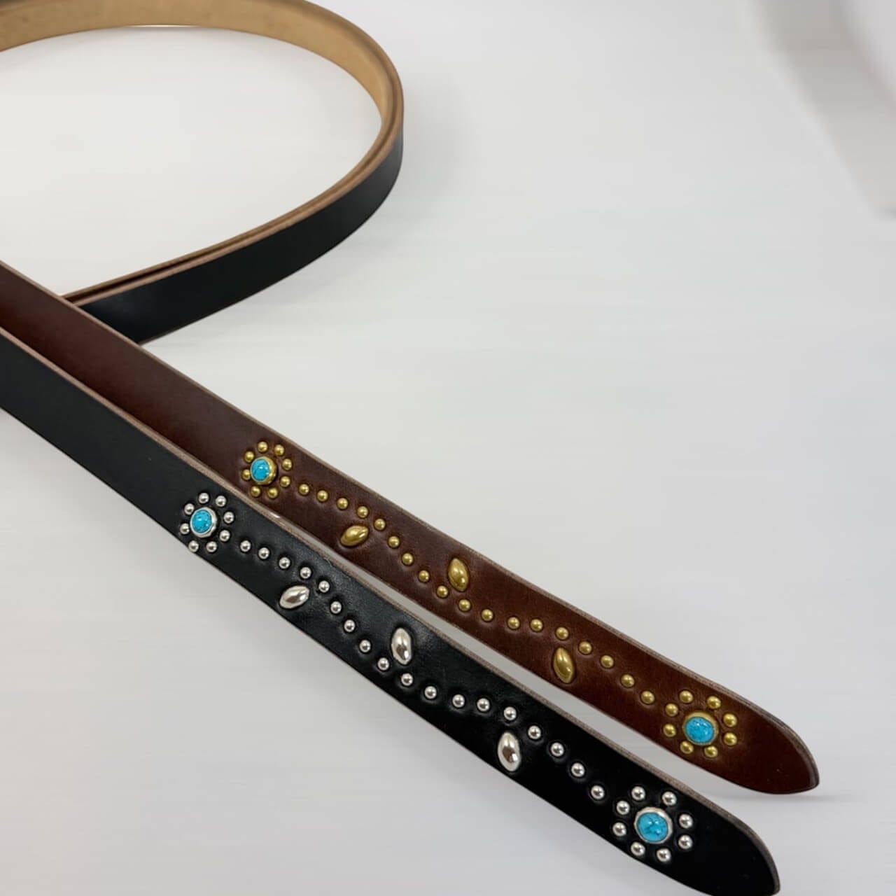 Re-ACT / Studs Flower Narrow Long Belt - スタッズ フラワー ナロー