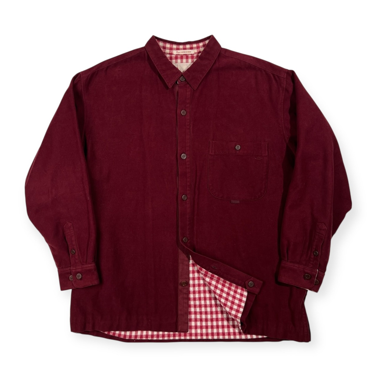 Papas パパス 裏チェック フランネル 長袖シャツ ジャケット サイズ L /ボルドーレッド系