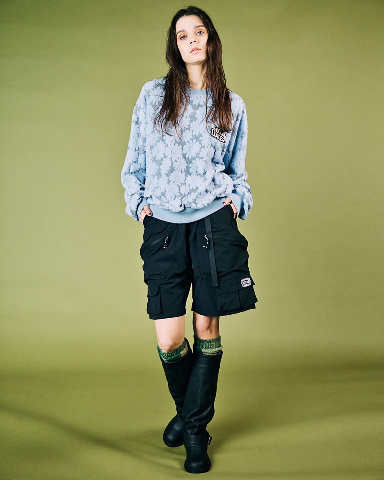 オパールフラワースウェットシャツ (BLACK)　CQ-49033