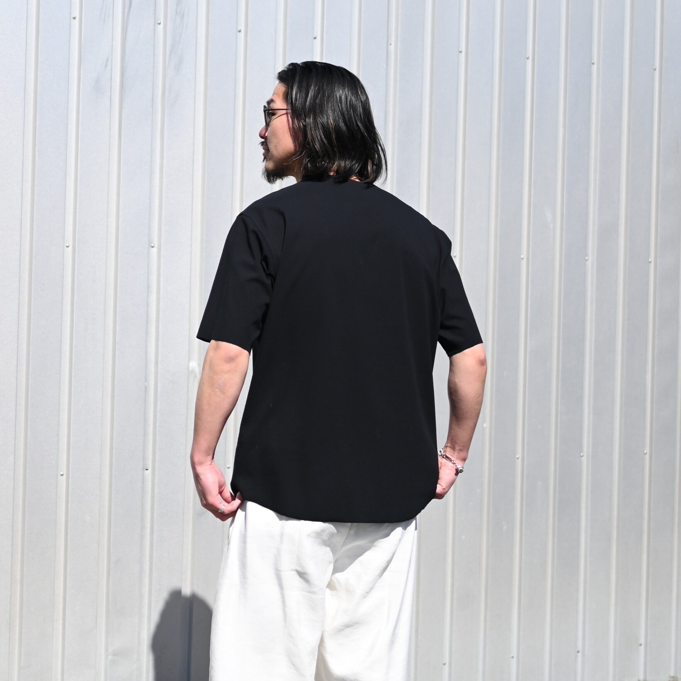 山内　フリーカット強撚ポンチ Tシャツ ブラック 山内 / 強撚フリーカットポンチ・ショートスリーブTシャツ | GANKO