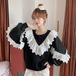 ✞ スウェット ラウンドネックレースプルオーバー トップス ロング スウィート ステッチ ✞ゴスロリ SM ミリ 甘ロリ クラロリ 和ロリ エレガント 黒ロリ 姫ロリ 華ロリ BB-BB89493721029