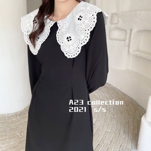 スカラップ刺繍カラー　ワンピース  AJ3396-D01