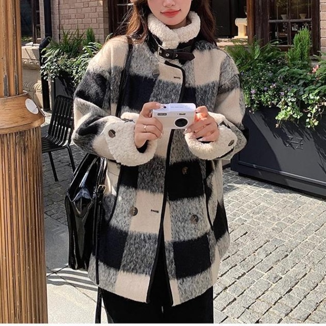 オーバーチェックボアコート 中綿入り 秋冬アウター〈2025 AW〉