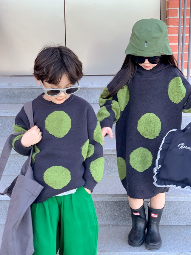 《取寄》 まんまるドットニットセーター （全２色） KMAI 2023秋 韓国子供服 ニット プルオーバー 水玉 リンクコーデ