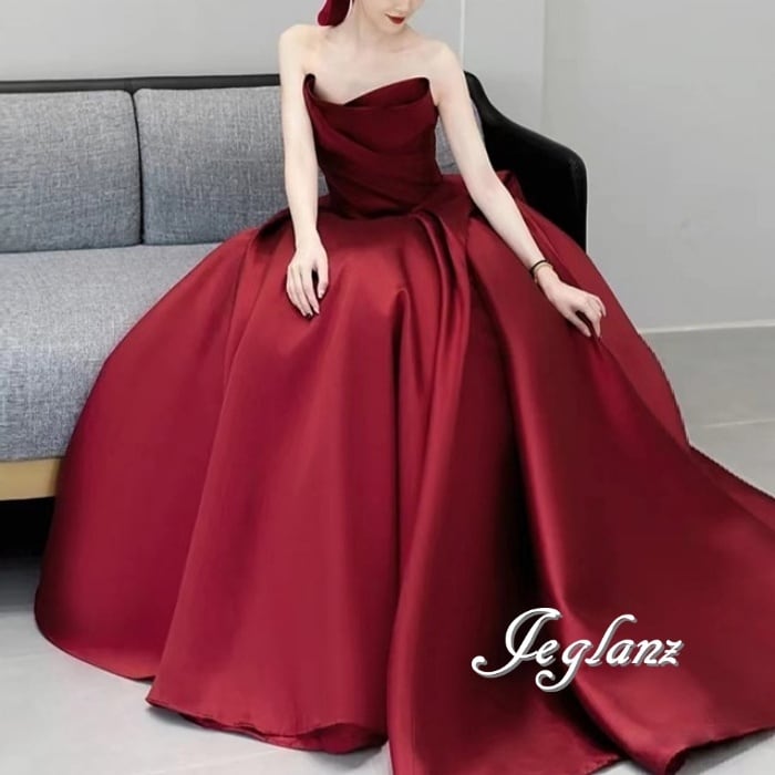 サテン パーティイブニングドレス カラードレス ベアトップ 光沢(M6911)ζ