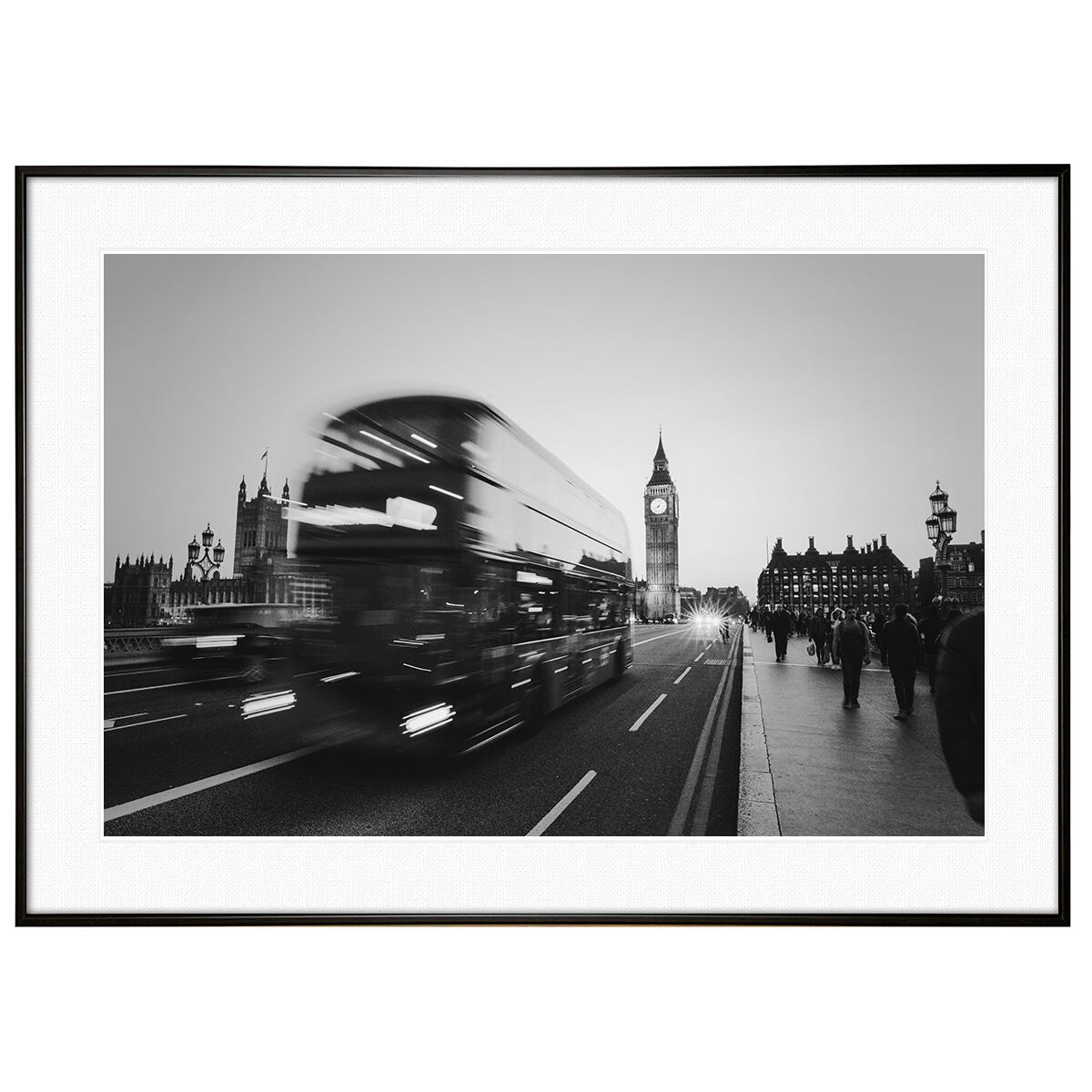 イギリス写真 ロンドン ビッグベンと2階建てバス インテリア モノクロ