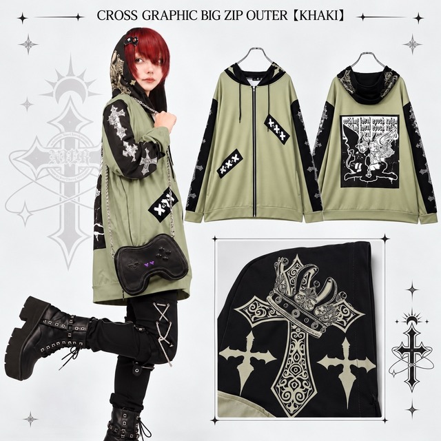 《週末限定新作60%OFF》CROSS GOTHIC BIG ZIP OUTER【KHAKI】