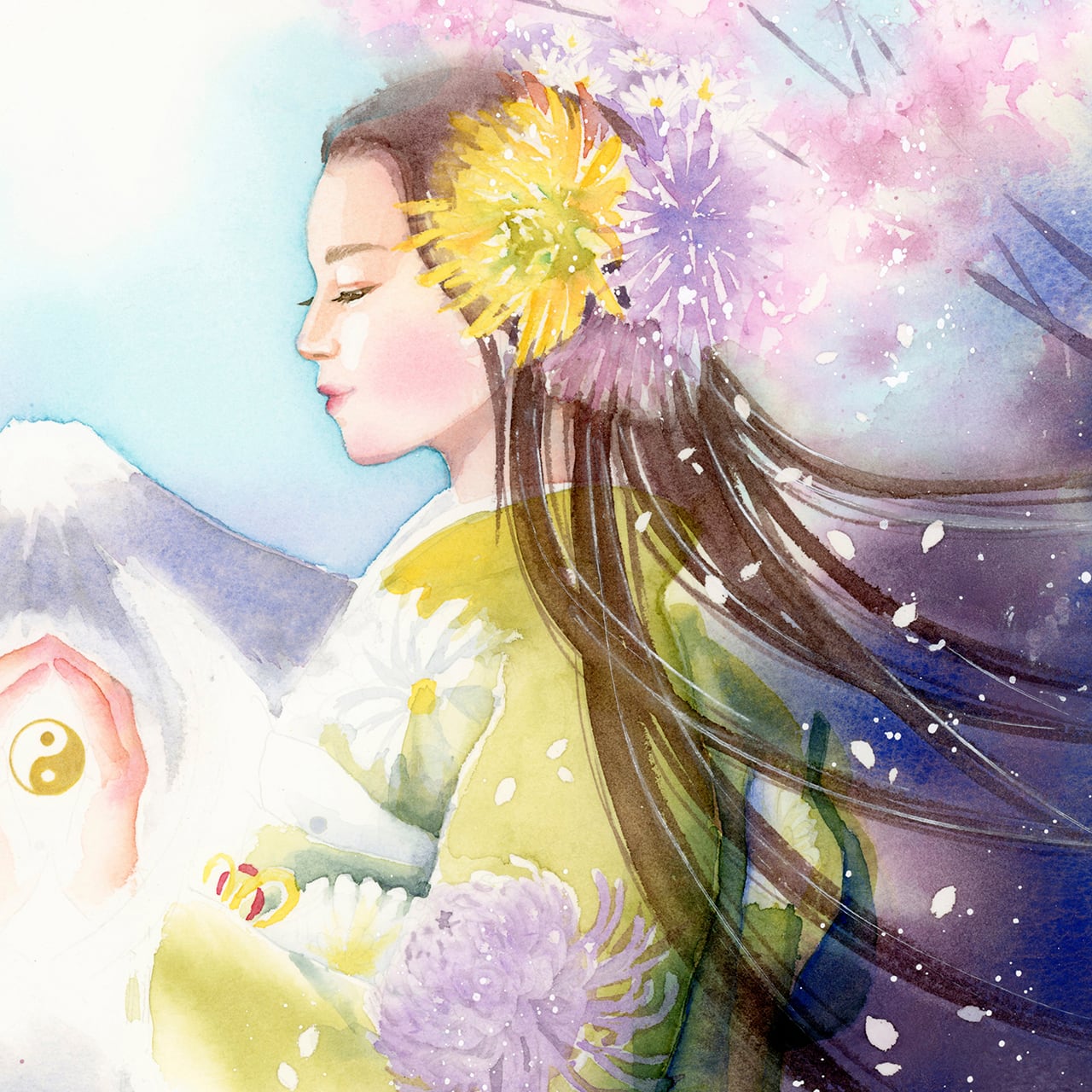 女神様の絵 「 双華の結び 」磐長姫と木花咲耶姫（A大衣サイズ