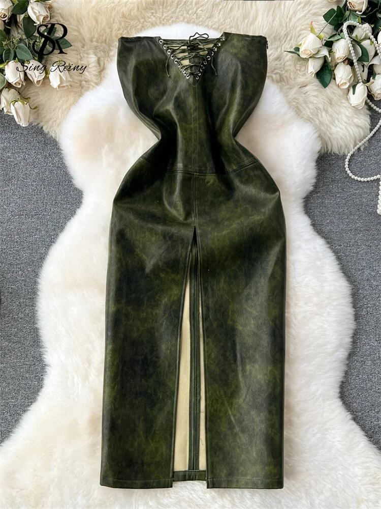 Sing補強-ストラップレスPUレザードレス、ヨーロピアンバンバンバンデージデザイン、高品質、アメリカのパーティー、ノースリーブ、分割、レトロ、セクシー_192