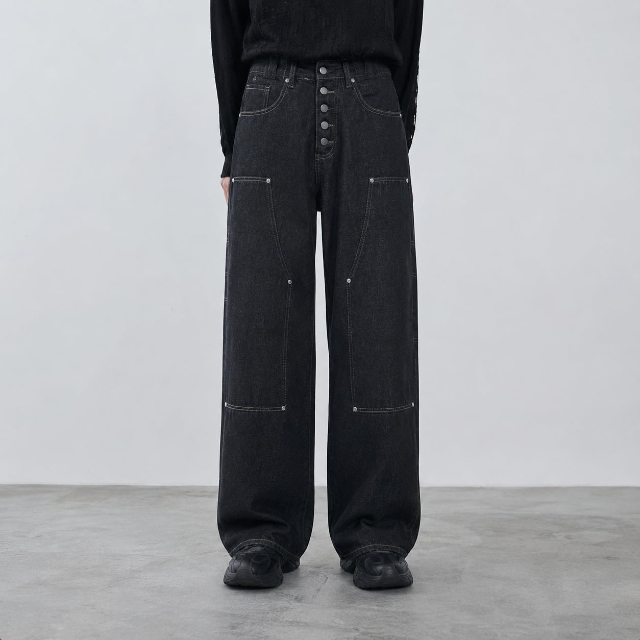 Stitch Button Denim Pants 0001
