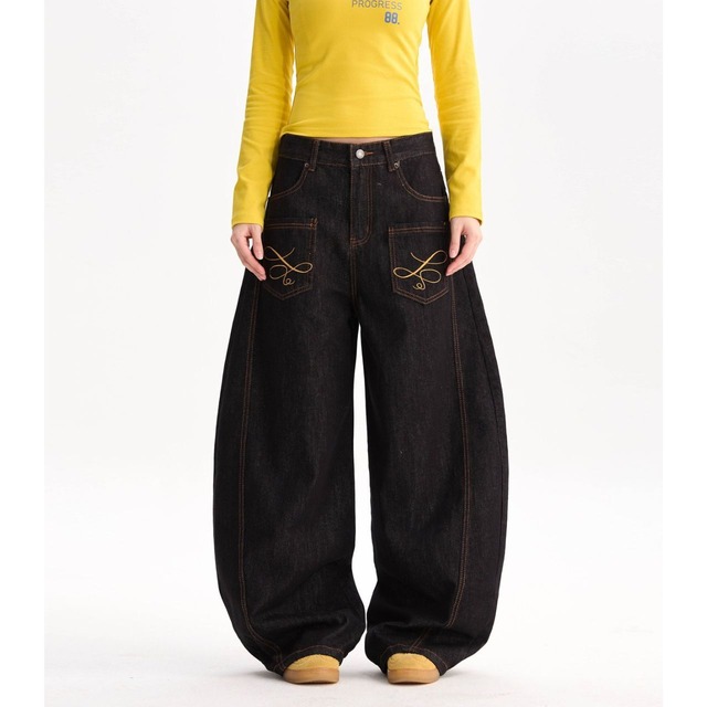 パッチポケットフルレングスワイドデニムパンツ 1col   R01878