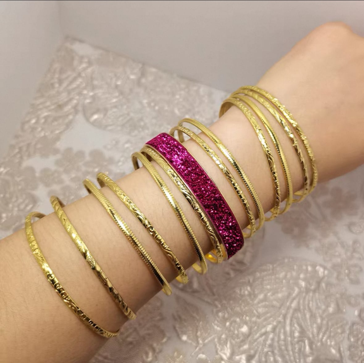 翌日発送シルバー/ゴールド/パールバングル チュリー WMS-WMBR 11261-1