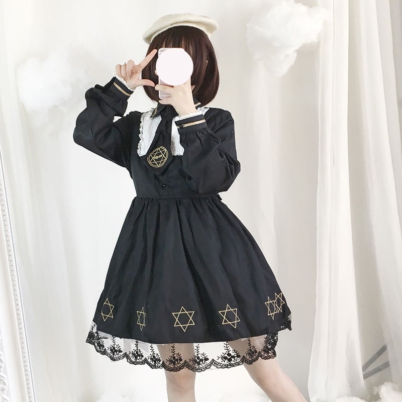 サブカル 服 地雷系 通販 ミニワンピ 五芒星 闇かわいい サブカルレース ネクタイ JKスタイル ロリィタ