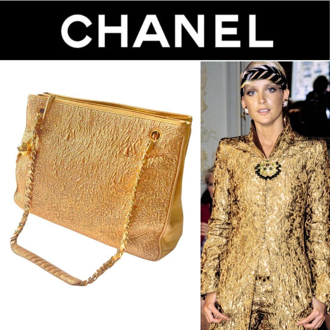 CHANEL シャネル 西陣織 チェーントートバッグ ゴールド 2番台 | brand-one