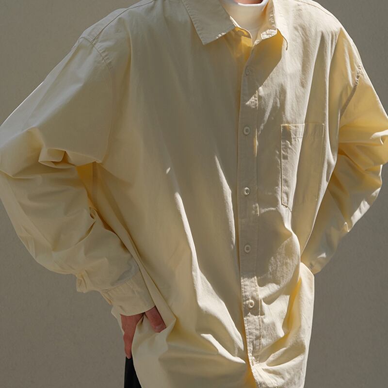 CARPEMクリームイエロー無地長袖シャツ | mblueshop CARPEMクリームイエロー無地長袖シャツ | mblueshop