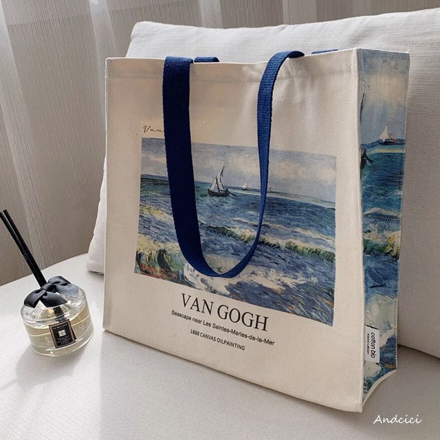 ゴスロリ通販 With U ファッション 油絵風 トートバッグ ANDCICI 帆布 ファン・ゴッホ《アルの海》