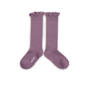 Collegien / Joséphine Lace-Trim Ribbed Knee-high Socks - Glycine du Japon