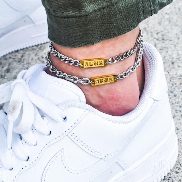 Old English logo anklet gold・silver・gold＆silver 5mm