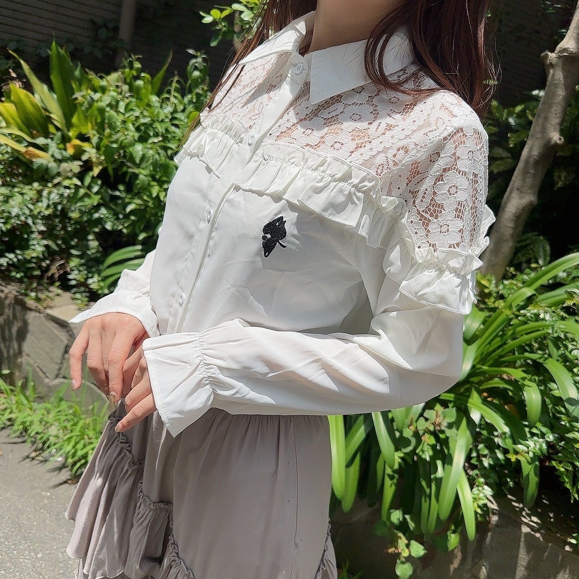 2way リボンタイ付きチュールレイヤードデザイン 折り畳める フリル襟  