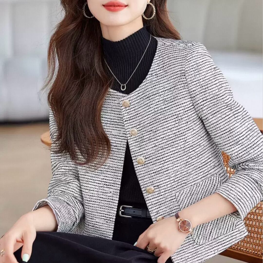 Round neck champagne gold button jacket 00010