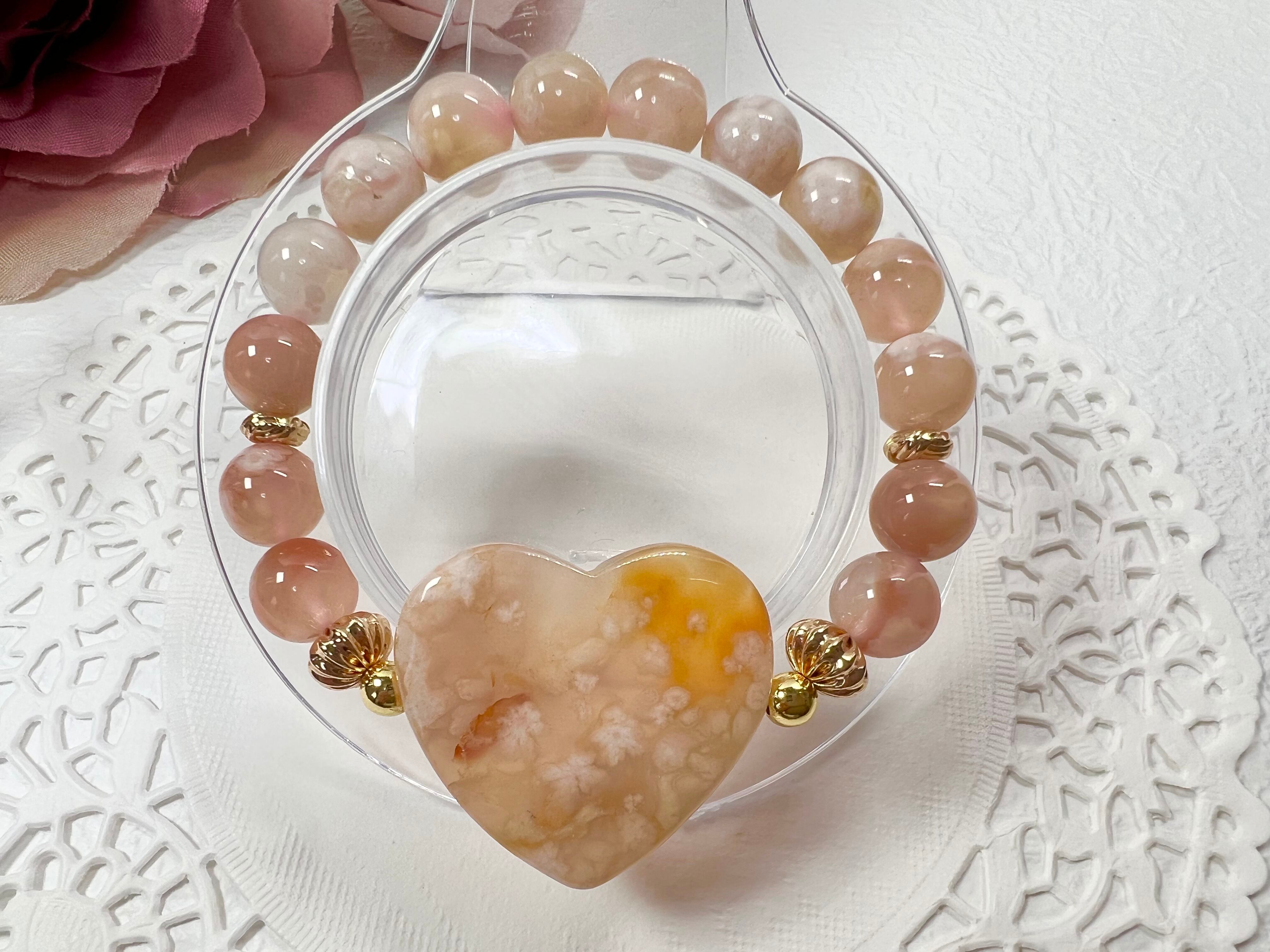 【桜瑪瑙ハートブレスレット♡】③送料無料♡天然石 パワーストーン