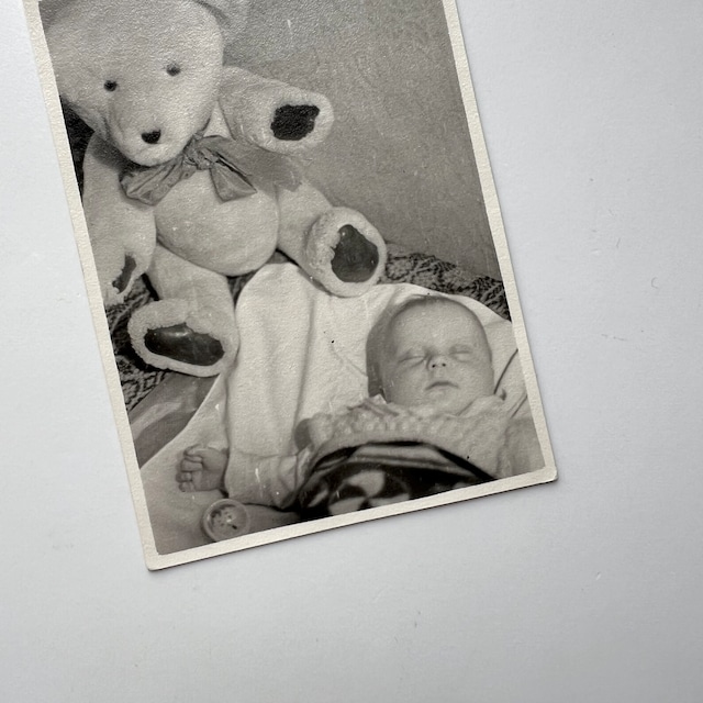 Vintage Photograph / Baby & Teddy Bear