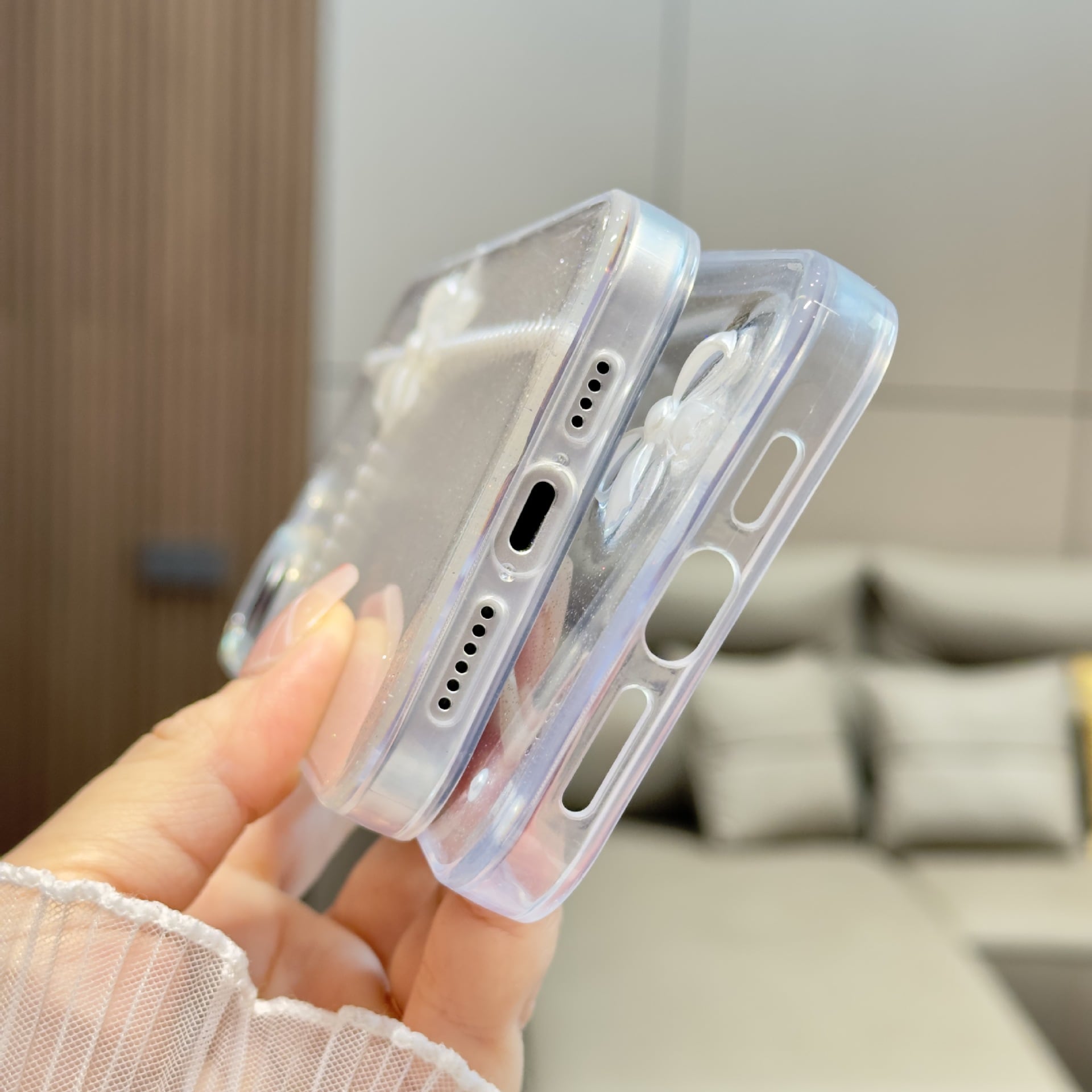 iPhone全機種対応】リボンが可愛い❤︎クリアケース パール リボン
