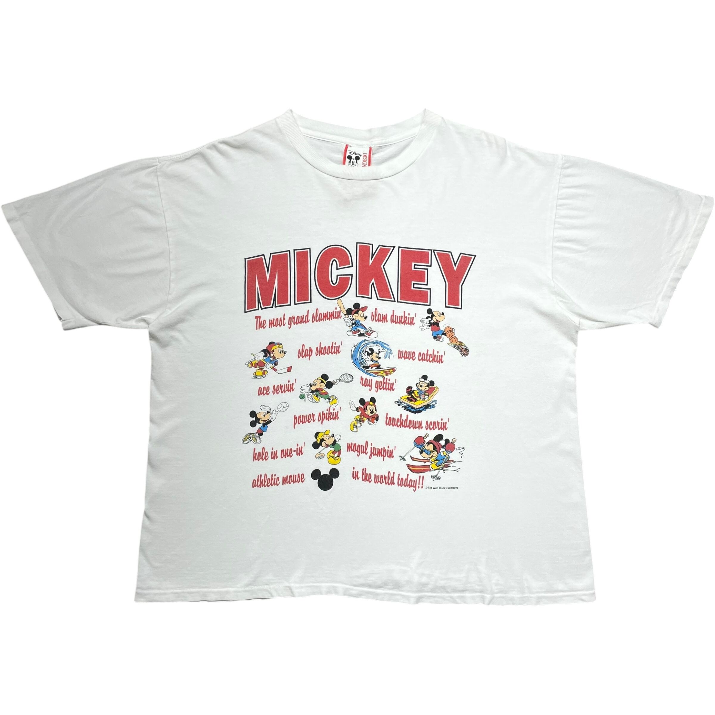《L》Disney ディズニー プリントTシャツ ホワイト ミッキーマウス スポーツ 90年代 vintage USA製 no.6790