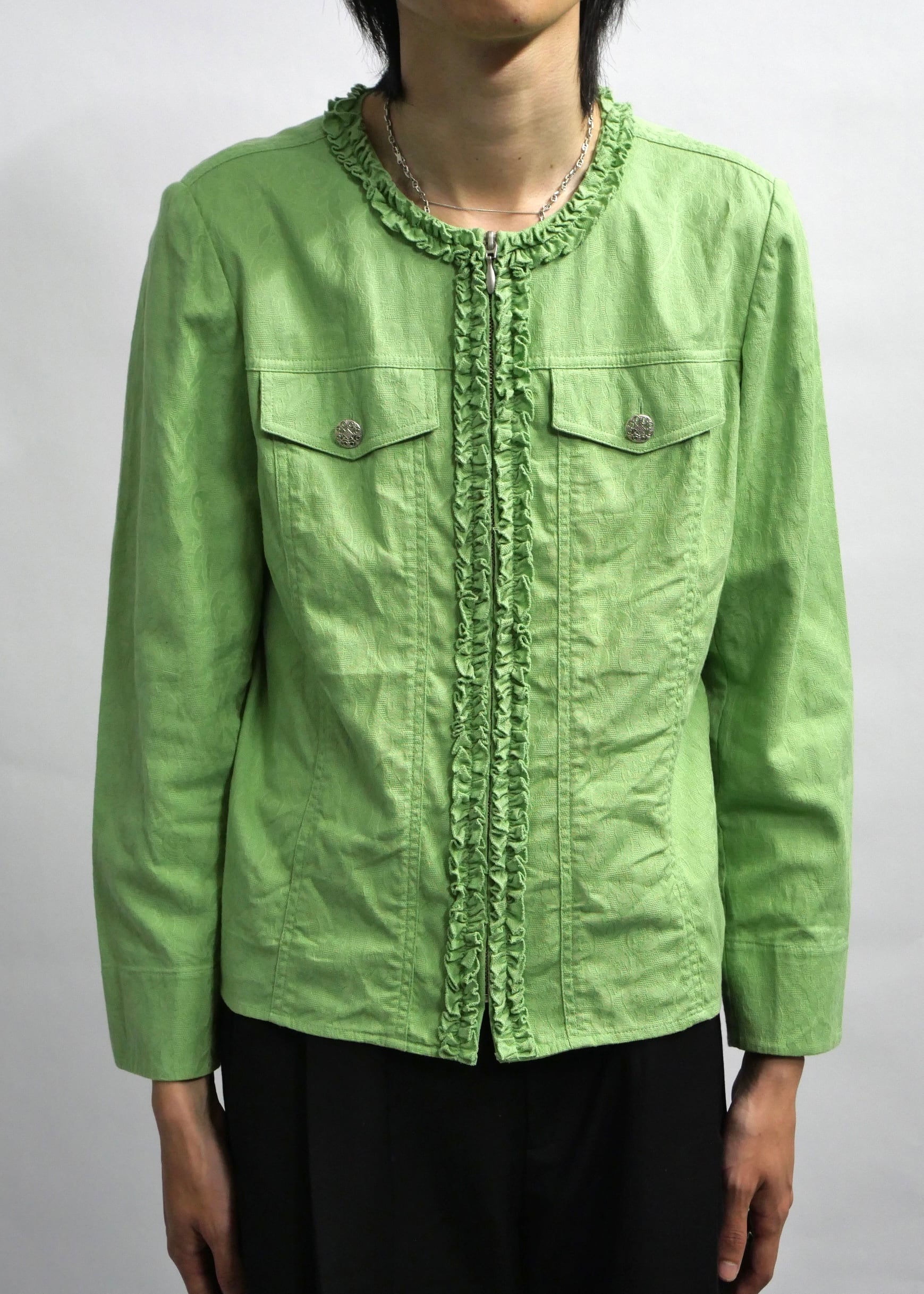 no colar frill zip blouson
