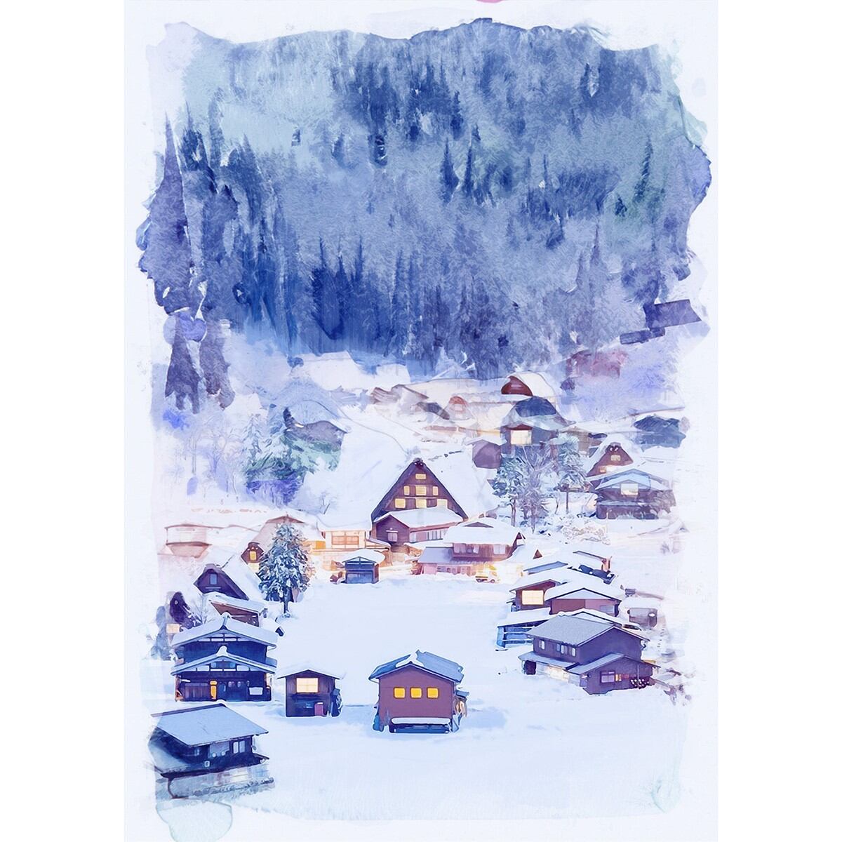 絵画 日本 岐阜県 冬 白川郷 雪の白川橋 風景画 インテリア 絵画 日本 岐阜県 冬 白川郷 雪の白川橋 風景画 インテリア