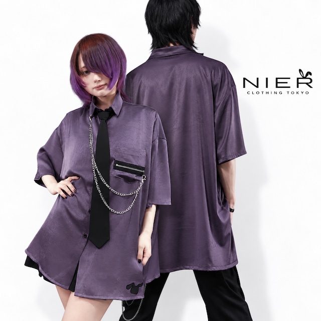 WRINKLE FABRIC TIE & CHAIN SHIRT【PURPLE】