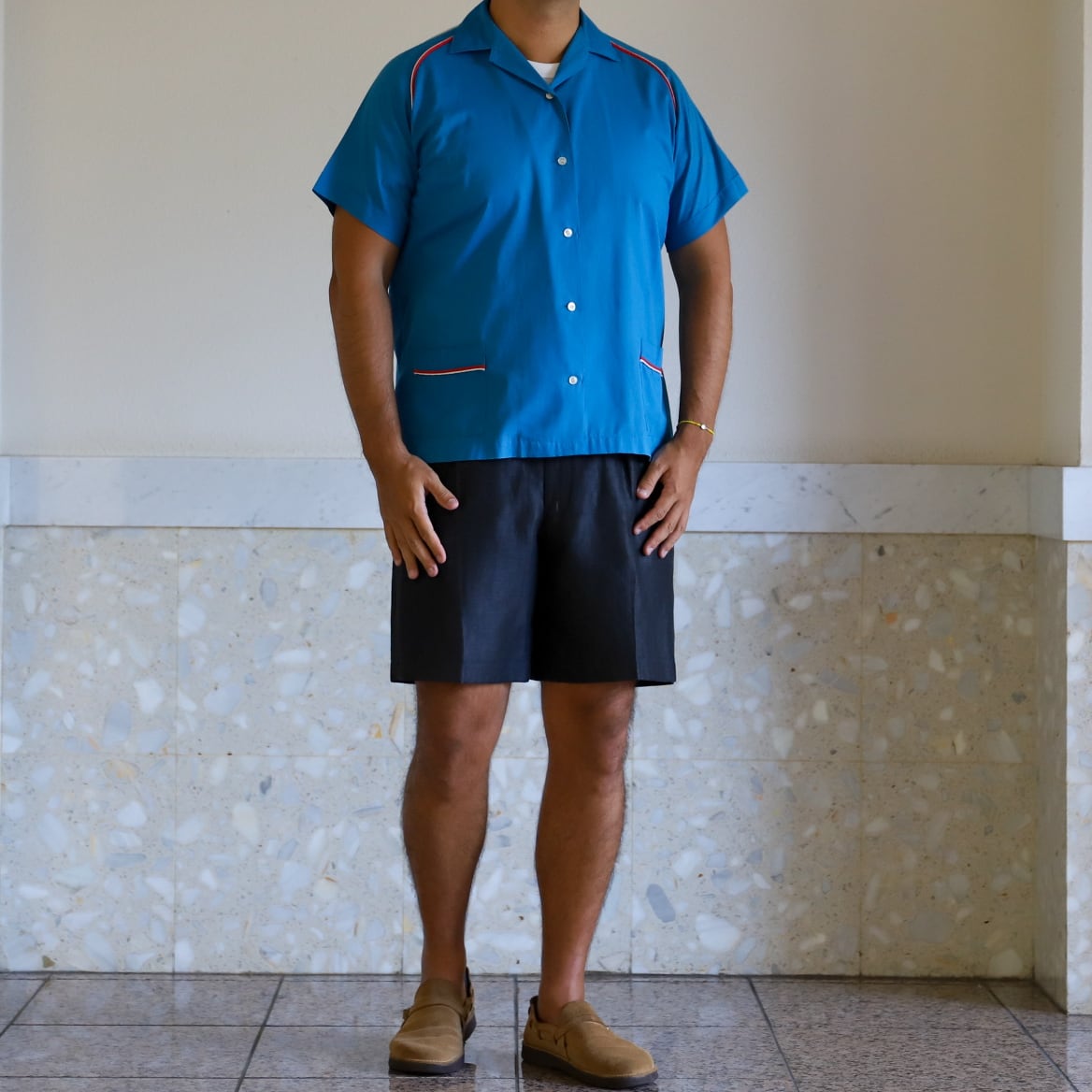 極美品】70s special Vintage bowling shirt open collar shirt Blue S
