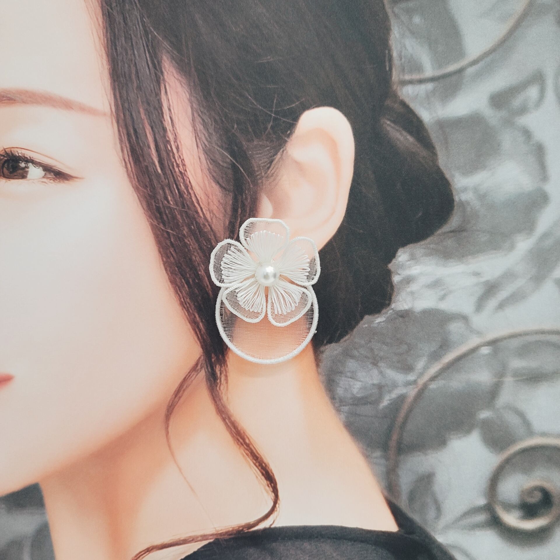 pierce】花×ラウンドピアス/イヤリング(大)[オートクチュール pierce】花×ラウンドピアス/イヤリング(大)[オートクチュール