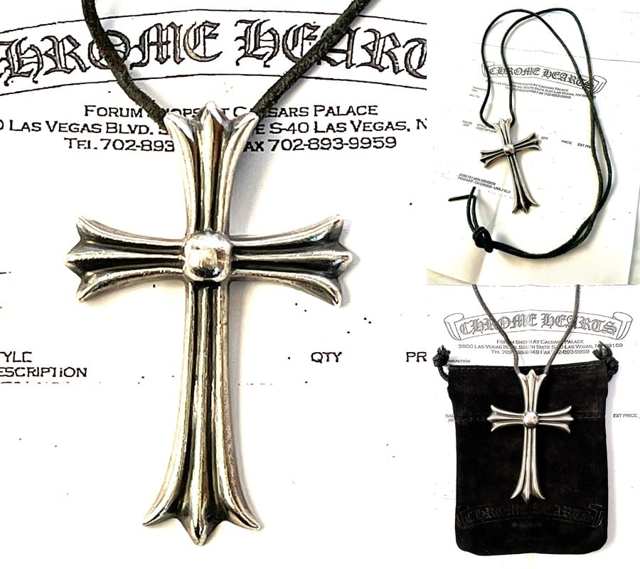 クロムハーツ CHROME HEARTS CHクロス ラージ ペンダント ネックレス レザーチェーン 革紐 ラージクロスネックレス