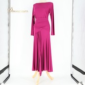 社交ダンス 衣装 ツーピース チャコットロイヤルダンス Chacott ROYAL DANCE ピンクパープル系 長袖 伸縮 パーティー 華やか 日本製 絞り ドレープ 無地 鮮やか 上品 ストレッチ レッスン 練習 シンプル 高級感 綺麗