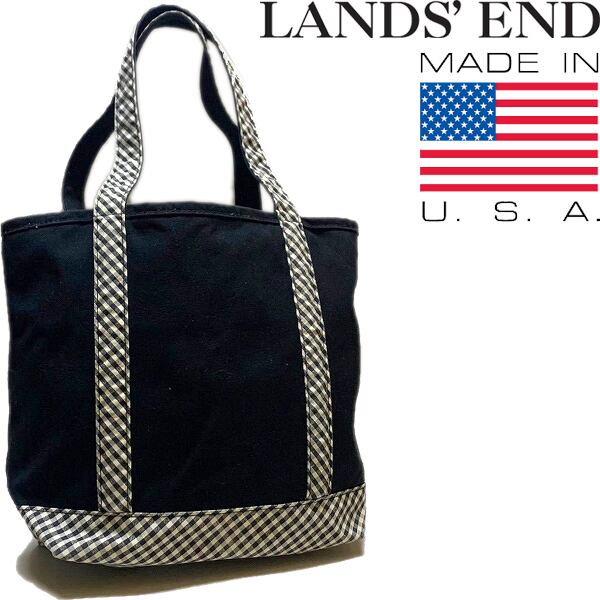 ランズエンド　トートバッグ　USA製　90s　ブラック　ビーントート　黒 Lands End トートバッグ USA製 90s ブラック ビーントート 黒 【公式通販】