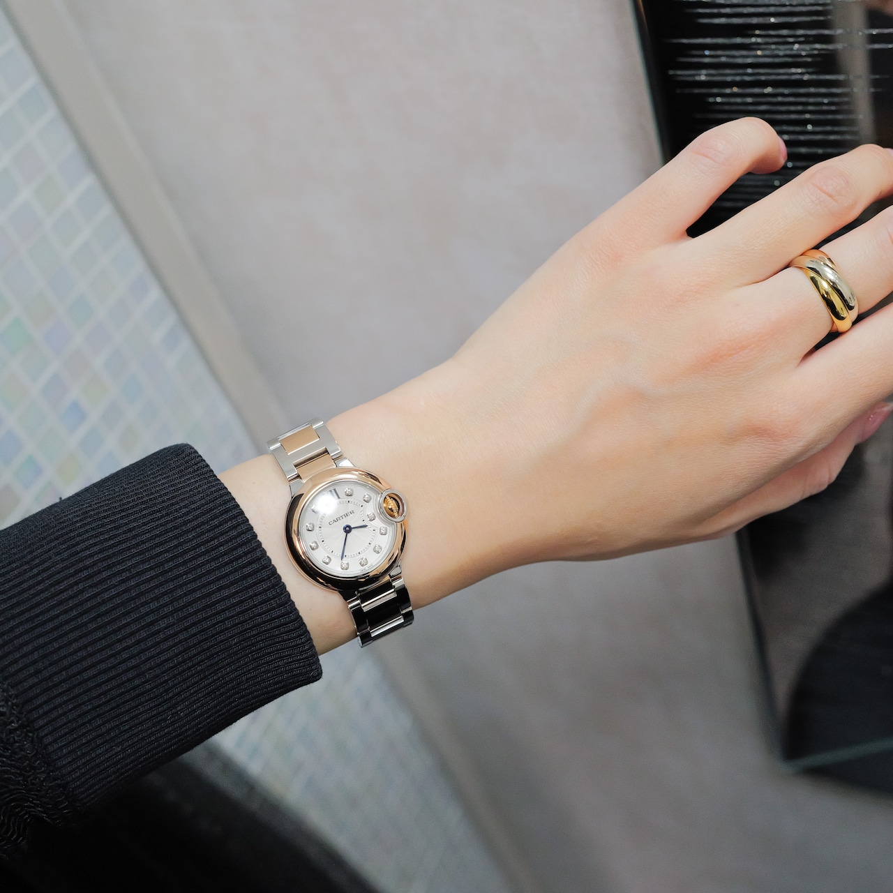 カルティエ バロンブルー SM ダイヤルダイヤモンド PGコンビ