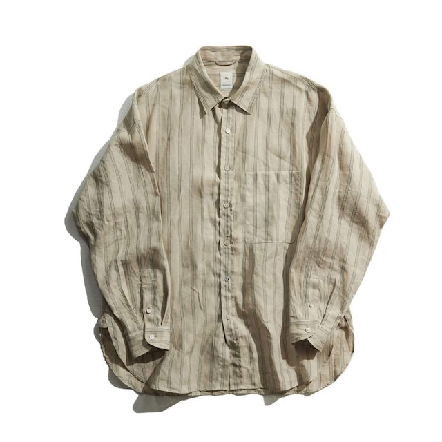 LINEN STRIPE BIG SH / リネンストライプBIGシャツ(BEIGE)