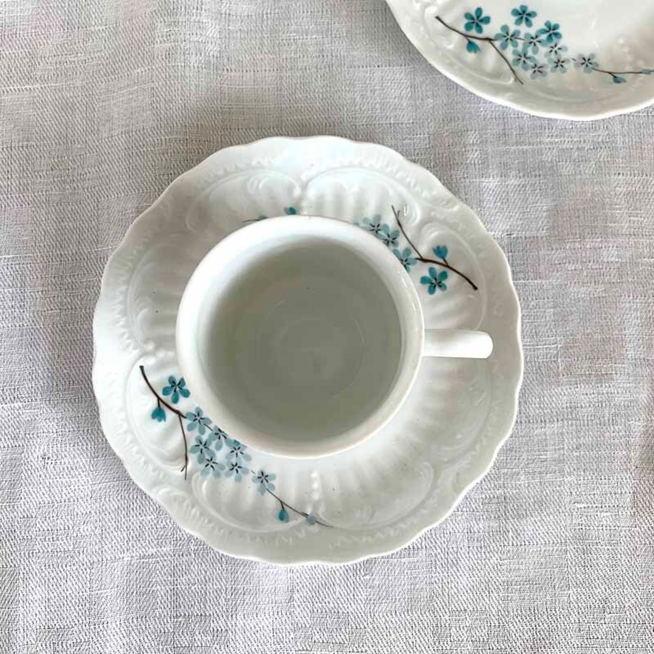 リモージュ くすみブルーの小花 枝物 カップソーサー Limoges 12TWcn1