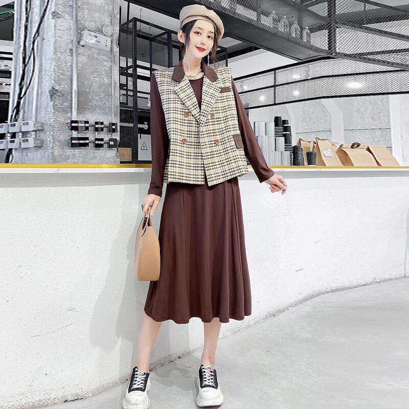 2020プラスサイズの女性の秋の新しいウエスタンスタイルのファッショナブルなスーツ脂肪姉妹mmスリムツーピースドレス ミックスインファッション42875267041