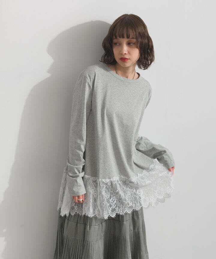 33154 裾レースロングスリーブTシャツ gray | エルキカク