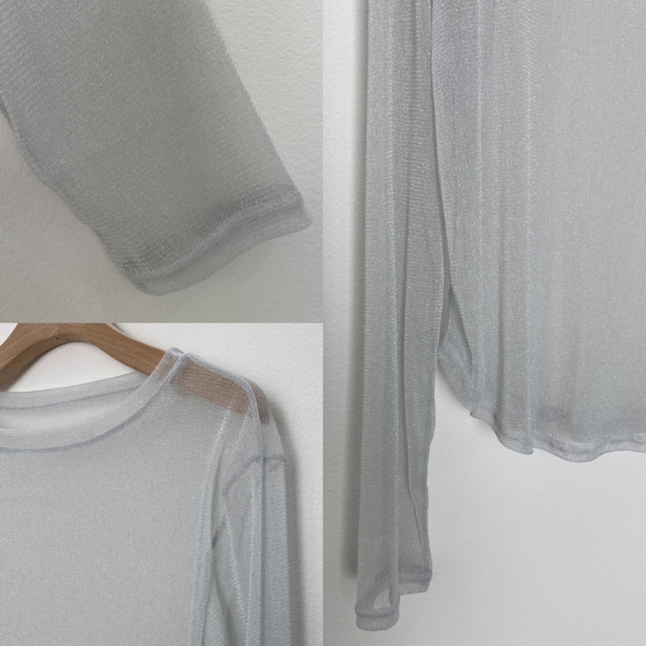 glitter sheer crewneck tops/white