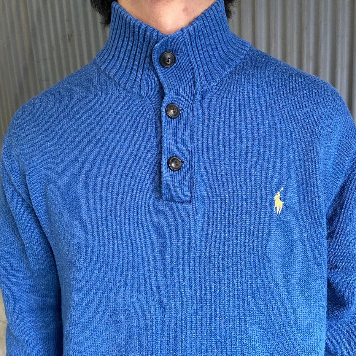 ビッグサイズ Polo Ralph Lauren ポロ ラルフローレン ハーフボタン コットンニットセーター メンズXL 古着 大きいサイズ  ブルー【ニットセーター】 | cave 古着屋【公式】古着通販サイト