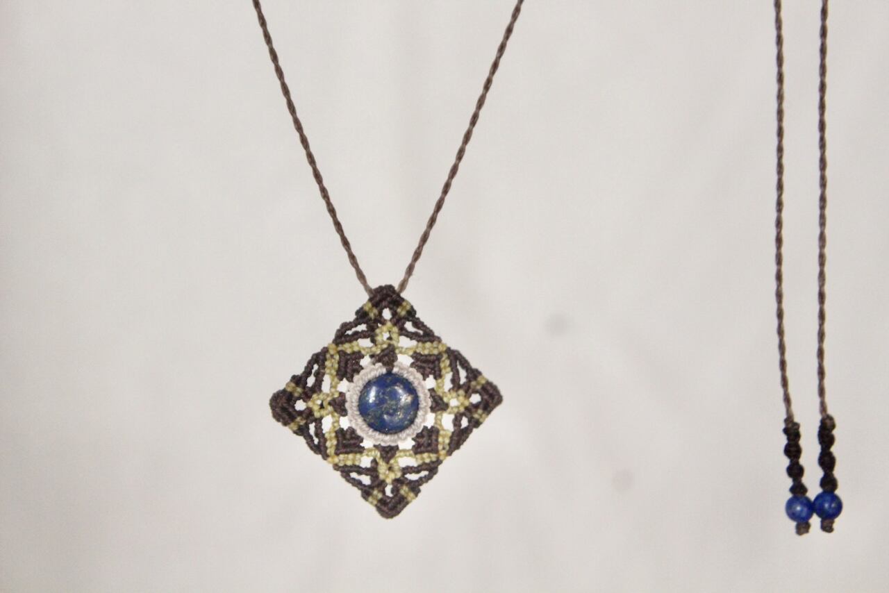 Lapis lazuli micro macrame mandala pendant