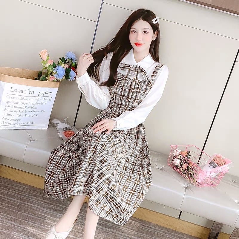 BUBBLES スクールガーリーリボンワンピース ブラックチェック BUBBLES