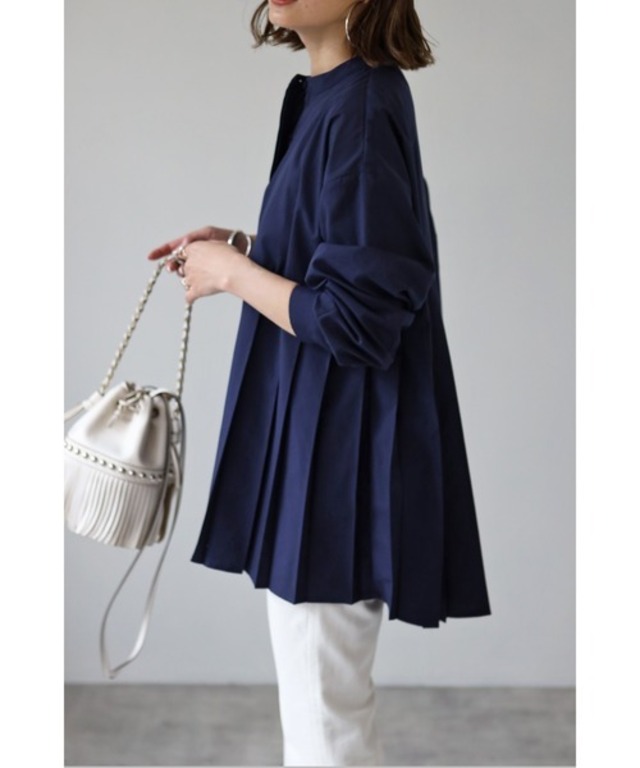 カジュアルチュニックプリーツシャツ