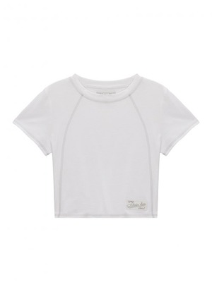 [MATIN KIM] STITCH POINT LABEL CROP TOP IN WHITE