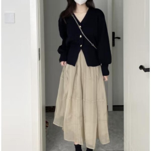 ツーピース セットアップ 上下セット カーディガン スカート 長袖 レディース 体型カバー  着痩せ カジュアル おしゃれ きれいめ かわいい 20代 30代 40代