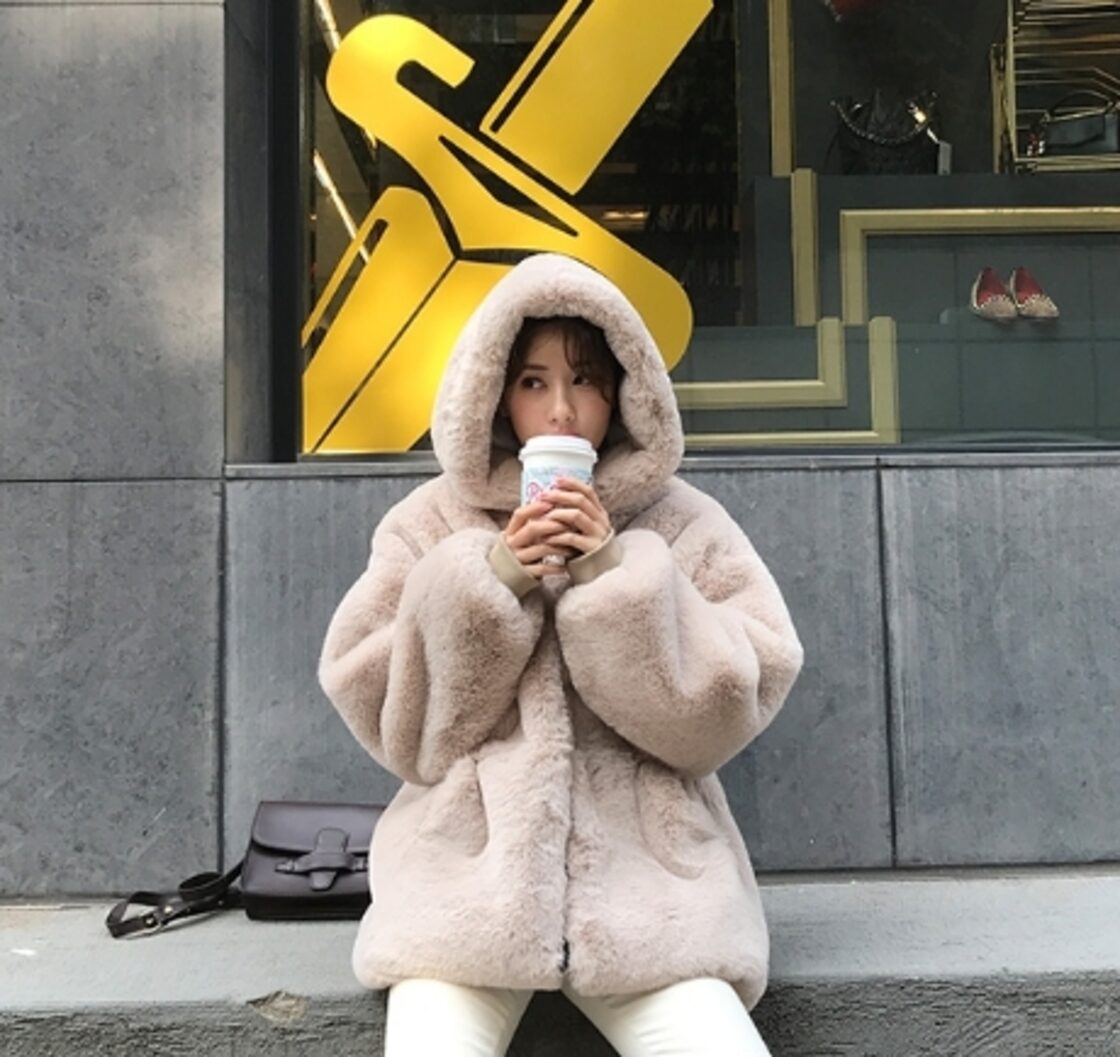 フード付きファーコート アウター コート 袖あり 23898 長袖 もこもこ 