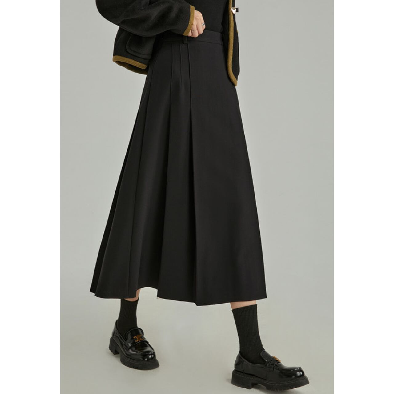 Aラインタックプリーツスカート a0371